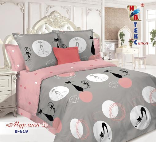 Постельное белье поплин "ИВТЕКС" (размер: семейный, дизайн: B-619 Мурлыка-2)