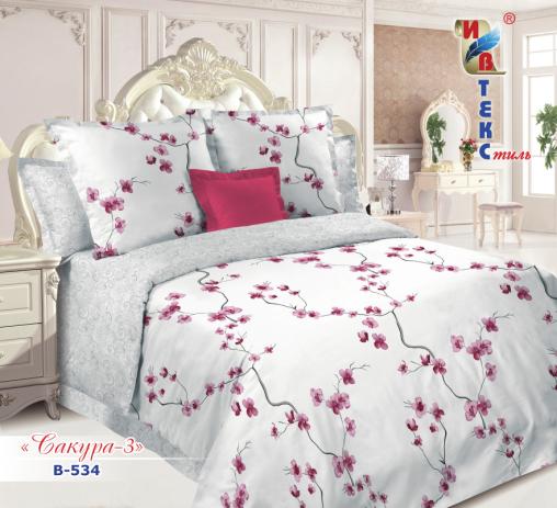 Постельное белье поплин "ИВТЕКС" (размер: 1,5 сп., дизайн:  В-534 Сакура-3)