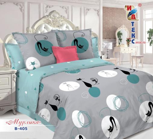 Постельное белье поплин "ИВТЕКС" (размер: 2,0 сп., дизайн: B-405 Мурлыка)